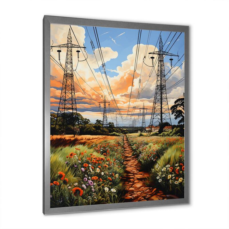 Designart "Power Lines Electric Reverie VI" Power Lines Framed Wall Art Prints Bed Bath